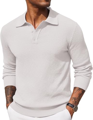 COOFANDY Herren Poloshirt Langarm Strickpullover Polo Pullover Männer Basic Pulli Weiß XL COOFANDY Herren Poloshirt Langarm Strickpullover Polo Pullover Männer Basic Pulli Weiß XL von COOFANDY