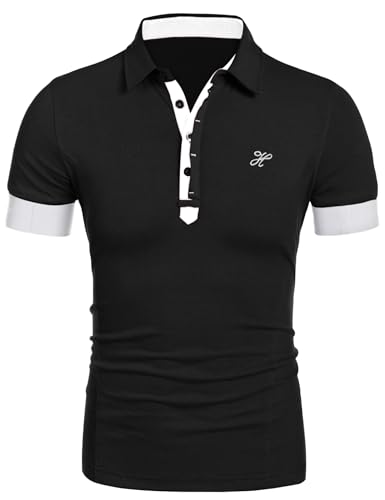 COOFANDY Herren Poloshirt Männer Kurzarm Hemd Stickerei Polo Shirts T-Shirt Sommer Golf Shirts Sport Oberteil Regular Fit (Schwarz Weiß XXL) von COOFANDY