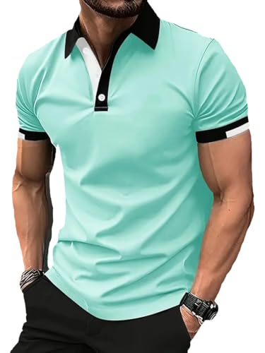 COOFANDY Herren Poloshirt Regular Fit Freizeit Polohemd Basic Sommer Golf Shirt Kontras Polokragen T-Shirt PAT22 L von COOFANDY