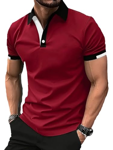 COOFANDY Herren Poloshirt Regular Fit Freizeit Polohemd Basic Sommer Golf Shirt Kontras Polokragen T-Shirt PAT24 4XL von COOFANDY