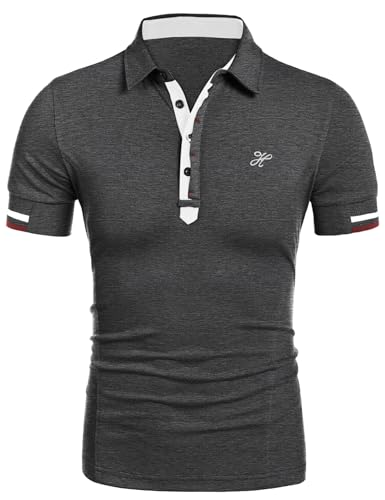 COOFANDY Poloshirts für Herren Klassisch Polohemd T-Shirt Polo Tees Freizeit Golf Tennis Oberteil (Dunkelgrau L) von COOFANDY