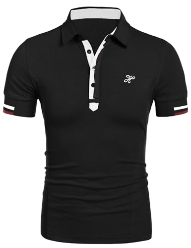 COOFANDY Herren Poloshirt Schwarz Polo Hemdkragen Shirts Kurzarm Casual Basic Polohemd Polo Tees mit Golf Shirt (Schwarz M) von COOFANDY