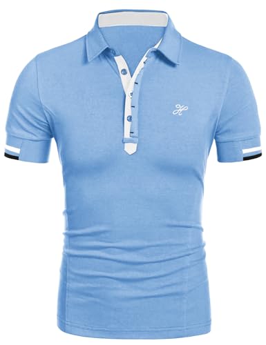 COOFANDY Herren Poloshirt T-Shirts Männer Herrenhemd Kurzarm Alpha Stickerei Sommer Regular Fit Golf Shirt Sportshirt Casual Business (Clearblau M) von COOFANDY