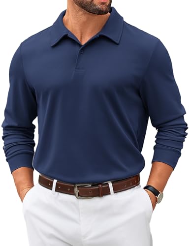 COOFANDY Herren-Poloshirts 2025, langärmelig, lässig, Golf-Shirt, leicht, feuchtigkeitsableitend, Marineblau, 3X-Groß von COOFANDY