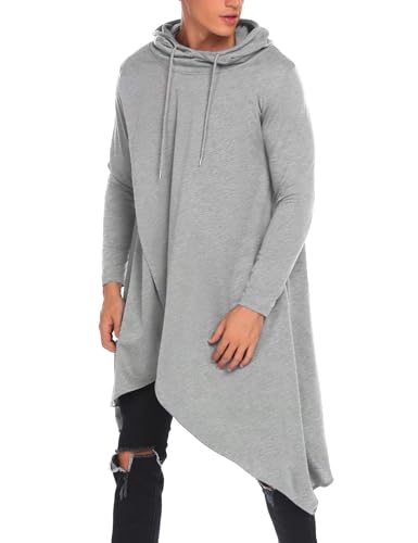 COOFANDY Herren-Poncho mit Kapuze, Umhang, lässig, asymmetrischer Saum, Hoodie-Sweatshirts, Grau, 3XL von COOFANDY