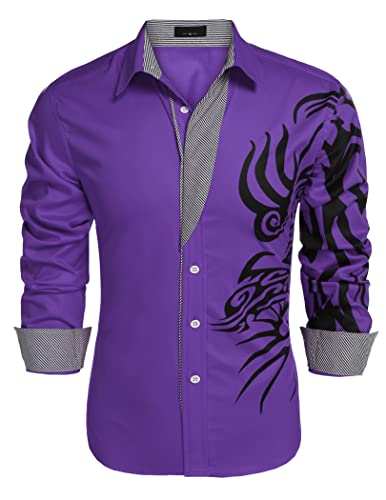 COOFANDY Herren Print Button Down Kleid Hemd Mode Langarm Casual Shirts, violett, XX-Large von COOFANDY