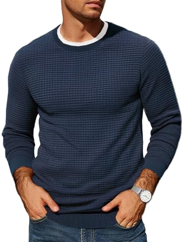 COOFANDY Herren-Pullover, Waffelstrick, Rundhalsausschnitt, leicht, langärmelig, Dunkles Marineblau , X-Groß COOFANDY Herren-Pullover, Waffelstrick, Rundhalsausschnitt, leicht, langärmelig, Dunkles Marineblau , X-Groß von COOFANDY