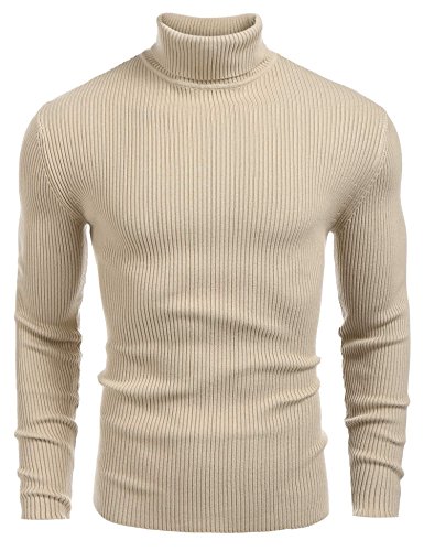 COOFANDY Herren-Pullover, gerippt, schmale Passform, Rollkragenpullover, Khaki, XX-Large von COOFANDY