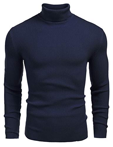 COOFANDY Herren-Pullover, gerippt, schmale Passform, Rollkragenpullover, Saphir, L von COOFANDY