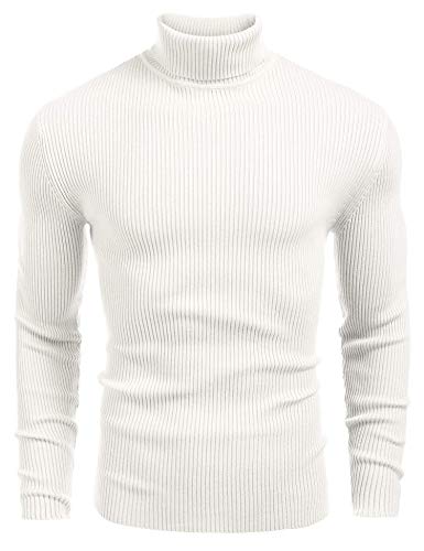 COOFANDY Herren-Pullover, gerippt, schmale Passform, Rollkragenpullover, Weiss/opulenter Garten, XL von COOFANDY