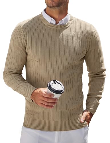 COOFANDY Herren Pullover Business Rundhals Basic Regular Fit Feinstrick Strickpulli Herren Khaki XXL von COOFANDY