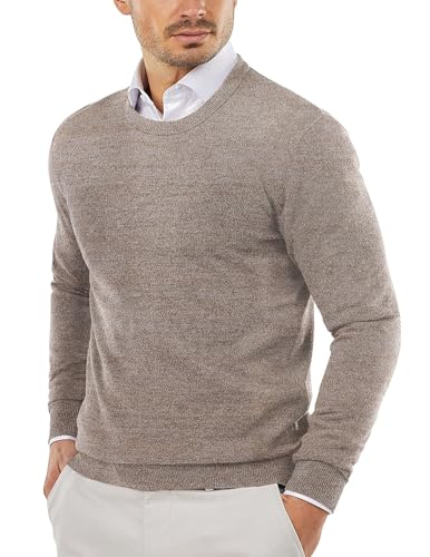 COOFANDY Herren Pullover Business Rundhals Strickpullover Feinstrickpullover Herren Basic Pulli Sweater Sweatshirt Weiß Braun XXL von COOFANDY