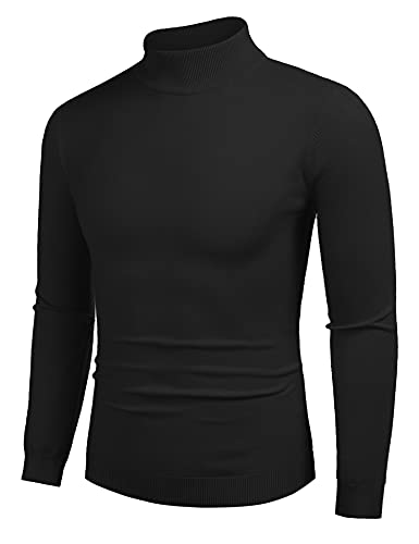 COOFANDY Herren Pullover Classic Fit Turtleneck Unterhemd Warm Slim Fit Freizeit Herren Winterpullover Schwarz XXL von COOFANDY