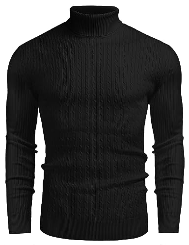 COOFANDY Herren Pullover Feinstrick Slim Fit Rollkragenpullover Strick Soft Winter Warmer Rollkragenpulli Schwarz XL von COOFANDY