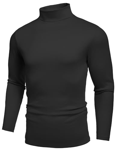 COOFANDY Herren Pullover Halber Rollkragen Basic Slim Fit Langarmshirt mit Rundhals Warm Shirt Einfarbig Elastisch Sweatshirt Winter Pulli Schwarz L von COOFANDY