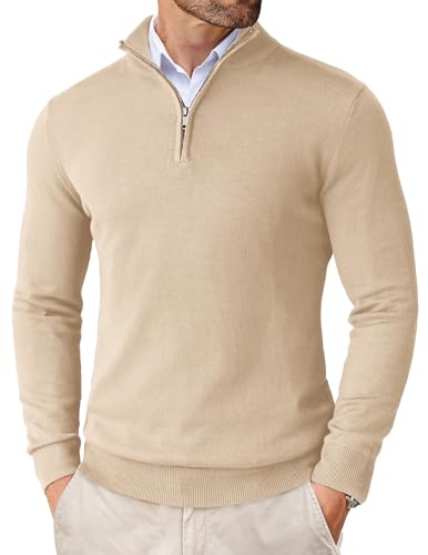 COOFANDY Herren Pullover Half Zip Herren Troyer mit Reißverschluss Stehkragen Pullover Arbeitspullover Slim Fit STB L von COOFANDY