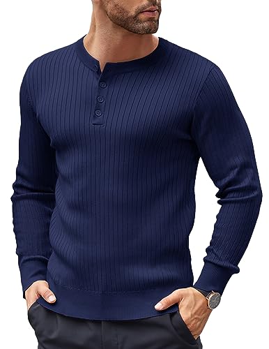 COOFANDY Herren Pullover Henley Strickpullover mit Knopfleiste Feinstrick Langarmshirt Sweatshirt Blauviolett XXL COOFANDY Herren Pullover Henley Strickpullover mit Knopfleiste Feinstrick Langarmshirt Sweatshirt Blauviolett XXL von COOFANDY