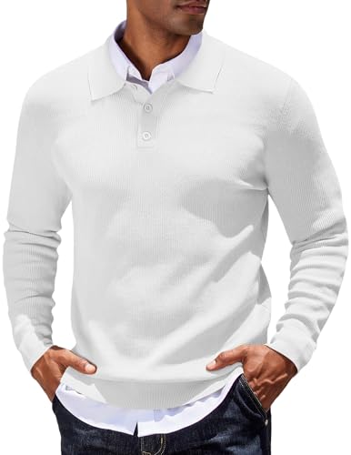 COOFANDY Herren Pullover Polokragen Strickpullover Klassischer Knopfleiste Polo Pulli Casual Sweater Langarm Poloshirt Weiß M COOFANDY Herren Pullover Polokragen Strickpullover Klassischer Knopfleiste Polo Pulli Casual Sweater Langarm Poloshirt Weiß M von COOFANDY
