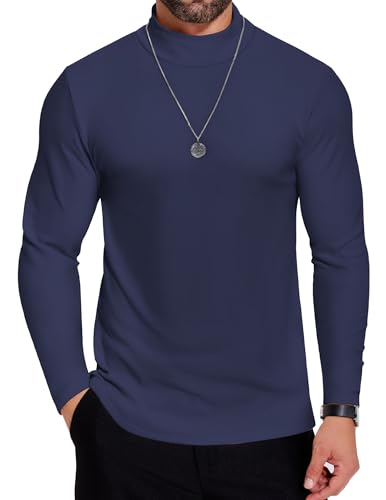 COOFANDY Herren Pullover Rollkragen Langarm Shirt Rollkragenshirt Turtleneck Rolli Dünn Unterziehrolli Leichter Rollkragenpullover Freizeit Sweatshirt Marineblau XXL von COOFANDY