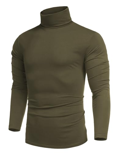 COOFANDY Herren Pullover Rollkragen Rollkragenpullover Dünn Langarmshirts Basic Rollkragenshirt Langarm Longsleeve Unterziehrolli Baumwolle Rolli ArmyGreen S von COOFANDY