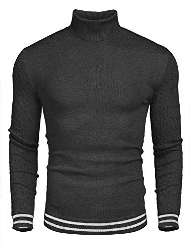 COOFANDY Herren Langarmshirt Unterhemd Langarm Getrickt Sweater Shirt Regular Fit mit Kontrast Streifen Dunkel Grau XXL von COOFANDY