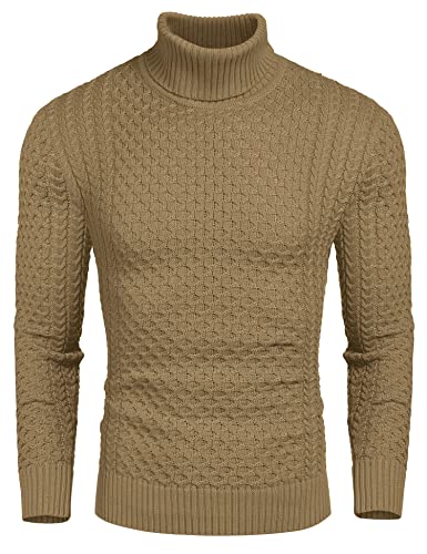 COOFANDY Herren Pullover Rollkragen Strickpullover Pulli Rollkragenpullover Sweatshirt Kragen Pullover Feinstrick Sweater Turtle Neck Einfarbig Winter Warme Kaffee S von COOFANDY