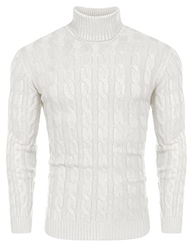 COOFANDY Herren Pullover Rollkragen Strickpullover Zopf Pullover Turtleneck Rollkragenpullover Warme Sweater Winter Basic Weiß L COOFANDY Herren Pullover Rollkragen Strickpullover Zopf Pullover Turtleneck Rollkragenpullover Warme Sweater Winter Basic Weiß L von COOFANDY