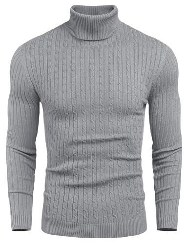 COOFANDY Herren Rollkragenpullover Slim Fit Strickpullover Langarm Winter Warmer Knit Sweater Grau S von COOFANDY