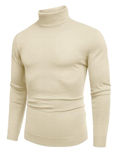 COOFANDY Herren Pullover Rollkragenpullover Langarm Strickpullover Rollkragenshirt Strickpulli Winterpullover Langarmshirt Rolli Herren Langarm Warm Sweater Creme Farben XL von COOFANDY