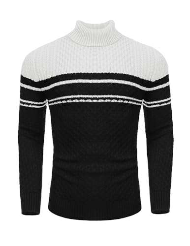 COOFANDY Herren Pullover Rollkragenpullover Strickpullover Rolli Rollkragenpulli Longsleeve Sweater Kragen Pullover Streifen Winterpullover Streifen-d L von COOFANDY