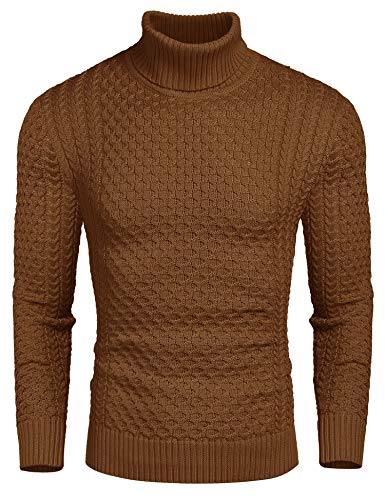 COOFANDY Herren Pullover Rollkragenpullover Strickpullover Rollkragen Longsleeve Sweater Rollkragenpulli Freizeit Männer Pullover Winter Warm Oberteile Dunkelbraun XXL von COOFANDY