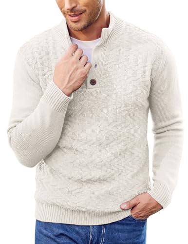 COOFANDY Herren Pullover Rollkragenpullover Strickpullover Winterpullover Warm Pullover mit Kragen Pulli Herrenpullover Langarm Arbeitspullover Weiß M von COOFANDY