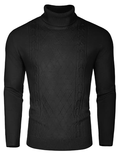 COOFANDY Herren Pullover Rollkragenpullover Winter Strickpullover Zopfmuster Rollkragen Pulli Turtleneck Pullover Kragen Sweatshirt Schwarz M von COOFANDY