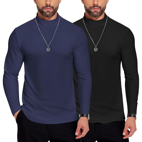 COOFANDY Herren Pullover Rollkragenshirt Rollkragen Pullover Turtleneck Rolli Dünn Rollkragenpullover Unterzieh Multipack Freizeit Sweatshirt Schwarz und Marineblau XXL von COOFANDY