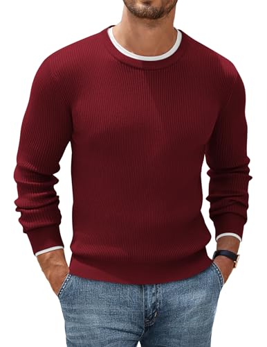 COOFANDY Herren Pullover Rundausschnitt Strickpullover Langarm Feinstrick Pullover Sweater Langarmshirt Trendy Pullover Elastischer Pulli Weinrot 3XL COOFANDY Herren Pullover Rundausschnitt Strickpullover Langarm Feinstrick Pullover Sweater Langarmshirt Trendy Pullover Elastischer Pulli Weinrot 3XL von COOFANDY