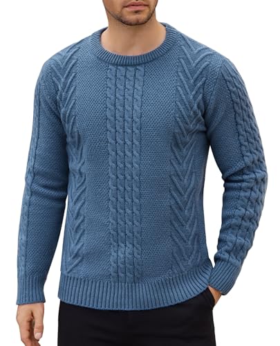 COOFANDY Herren Pullover Rundhals Basic Strickpullover mit Rundhalsausschnitt Warm Pulli Zopfmuster Winterpullover Graublau XXL COOFANDY Herren Pullover Rundhals Basic Strickpullover mit Rundhalsausschnitt Warm Pulli Zopfmuster Winterpullover Graublau XXL von COOFANDY