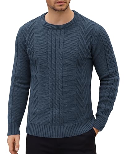 COOFANDY Herren Pullover Rundhals Basic Strickpullover mit Rundhalsausschnitt Warm Pulli Zopfmuster Winterpullover Navyblau XXL von COOFANDY