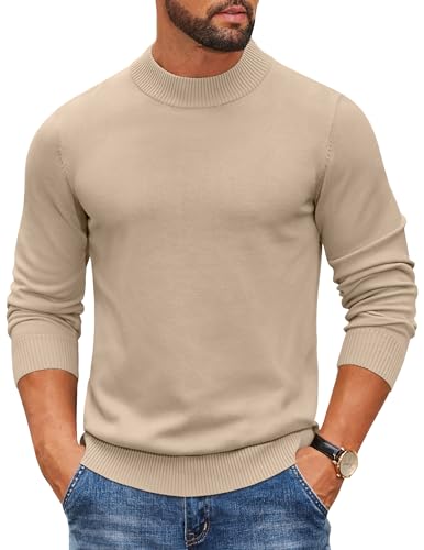 COOFANDY Herren Pullover Rundhals Langarm Rollkragenshirt Gestrickt Rollkragenpullover Mock Turtleneck Sweater Leicht Strickpullover Khaki XXL COOFANDY Herren Pullover Rundhals Langarm Rollkragenshirt Gestrickt Rollkragenpullover Mock Turtleneck Sweater Leicht Strickpullover Khaki XXL von COOFANDY