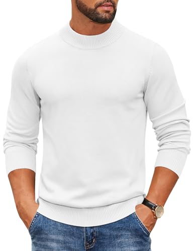 COOFANDY Herren Pullover Rundhals Langarm Rollkragenshirt Gestrickt Rollkragenpullover Mock Turtleneck Sweater Leicht Strickpullover Weiß M COOFANDY Herren Pullover Rundhals Langarm Rollkragenshirt Gestrickt Rollkragenpullover Mock Turtleneck Sweater Leicht Strickpullover Weiß M von COOFANDY