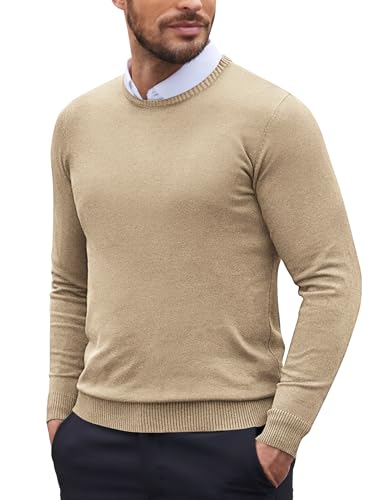 COOFANDY Herren Pullover Rundhals Pullover Strickpullover Business Pullover Feinstrickpullover Arbeitspullover Langarm Herrenpullover Khaki XXL von COOFANDY
