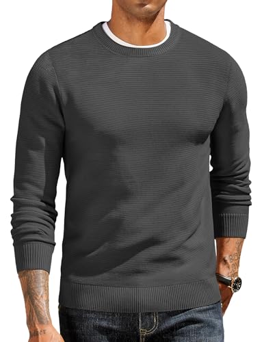COOFANDY Herren Pullover Rundhals Strickpullover Business Pullover Männer Pulli Herrenpullover Langarm Winterpullover Feinstrickpullover Sweater Herren Sweatshirt Dunkelgrau M von COOFANDY
