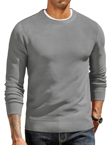 COOFANDY Herren Pullover Rundhals Strickpullover Crewneck Pullover Casual Business Strick Pulli Klassisch Sweater Langarm Herrenpullover Feinstrickpullover für Herren Mittelgrau XL von COOFANDY