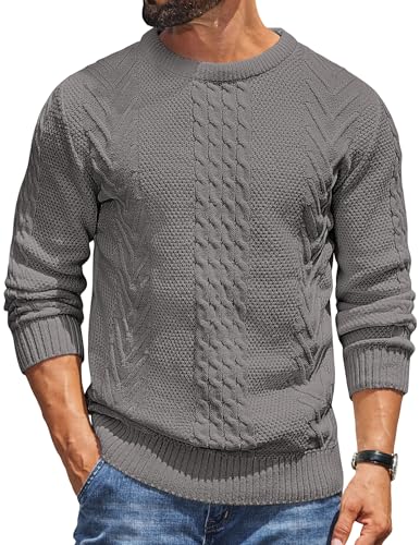COOFANDY Herren Pullover Rundhals Winterpullover Basic Strickpullover mit Rundhalsausschnitt Pulli Männer Dunkelgrau XL von COOFANDY