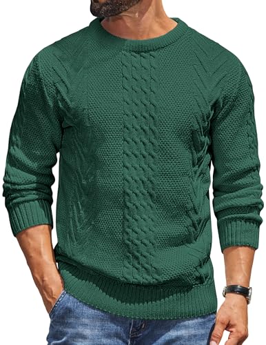 COOFANDY Herren Pullover Rundhals Winterpullover Basic Strickpullover mit Rundhalsausschnitt Pulli Männer Dunkelgrün L von COOFANDY