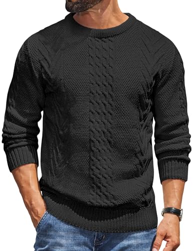 COOFANDY Herren Pullover Rundhals Winterpullover Basic Strickpullover mit Rundhalsausschnitt Pulli Männer Schwarz 3XL von COOFANDY