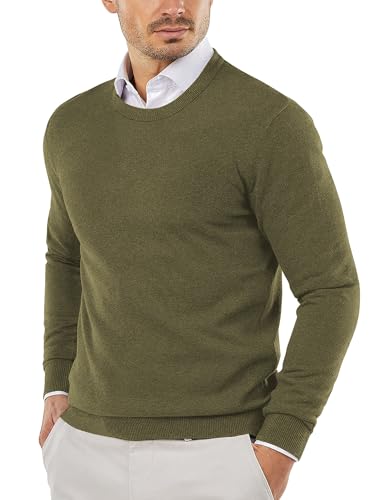 COOFANDY Herren Pullover Rundhalsausschnitt Strickpullover Herren Regular Fit Feinstrick Pulli Business Sweater Armeegrün L von COOFANDY