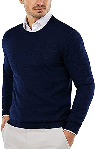 COOFANDY Herren Pullover Rundhalsausschnitt Baumwolle Strickpullover Slim Fit Feinstrick Winterpullover Sweater Dunkelblau XXL von COOFANDY