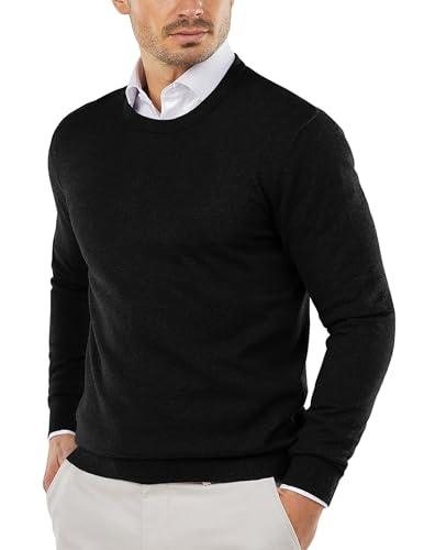 COOFANDY Herren Pullover Rundhalsausschnitt Baumwolle Strickpullover Slim Fit Feinstrick Winterpullover Sweater Schwarz S von COOFANDY