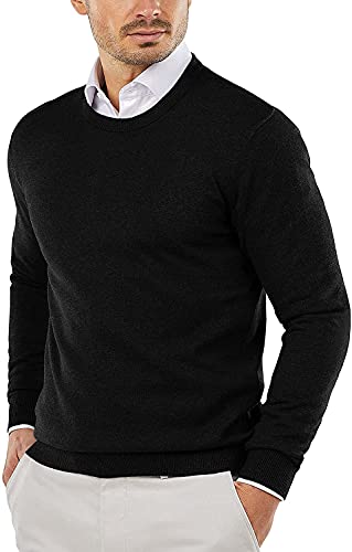 COOFANDY Herren Pullover Rundhalsausschnitt Baumwolle Strickpullover Slim Fit Feinstrick Winterpullover Sweater Schwarz S von COOFANDY