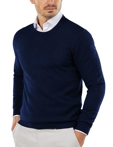 COOFANDY Herren Pullover Rundhalsausschnitt Business Strickpullover Slim Fit Feinstrick Winterpullover Sweater Dunkelblau 3XL von COOFANDY